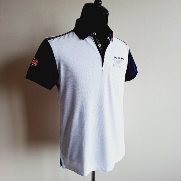 New Men's Impulso Italian While Blue Short Sleeves 100% Cotton Polo Shirt Size M - Picture 3 of 16